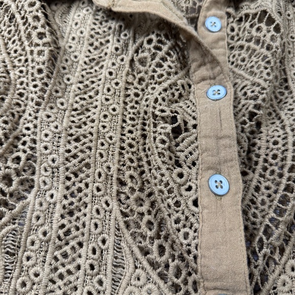 Free People All Things Sweet women's Crochet Button Down Shirt M Boho Oversized - Picture 5 of 13